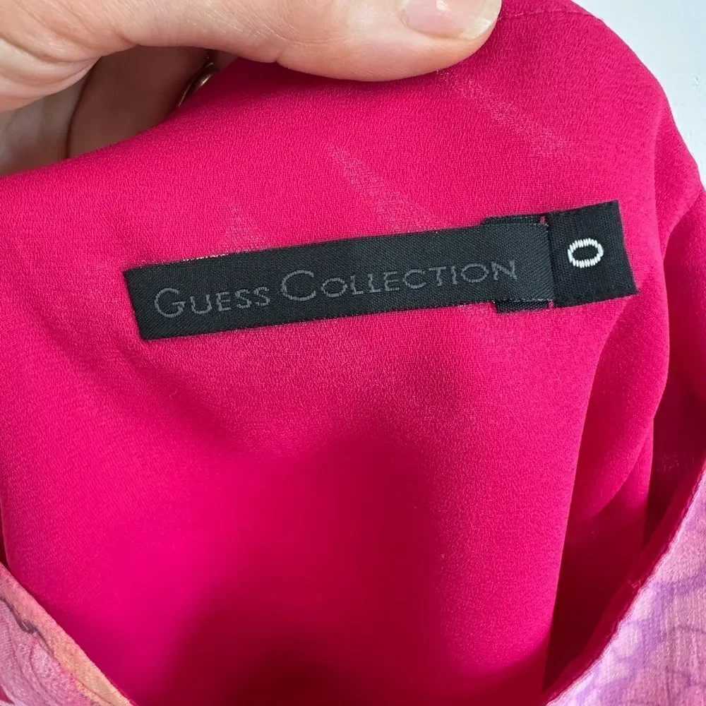 Vintage Y2K Guess Collection Pink Floral Rose Chiffon Pencil Mini Skirt Size 0